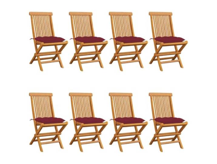 HPUYRFG Klappstühle mit weinroten Kissen, 8-teilig, Massivholz Teakholz Max. 110 kg pro Sitzplatz, klappbar, leicht, glatte Oberfläche, pflegeleicht