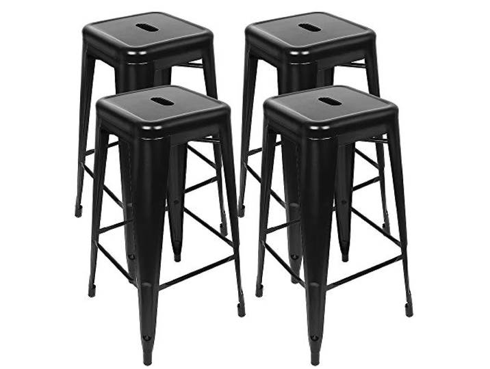 Supfine Industrie-Barhocker, Set mit 4 Hockern, industriell, 76 cm, 4 Barstühle, stapelbar, für den Außenbereich, Innenbereich, Themenbar, Metall, Eisen und Holz (schwarz, Höhe 76 cm)