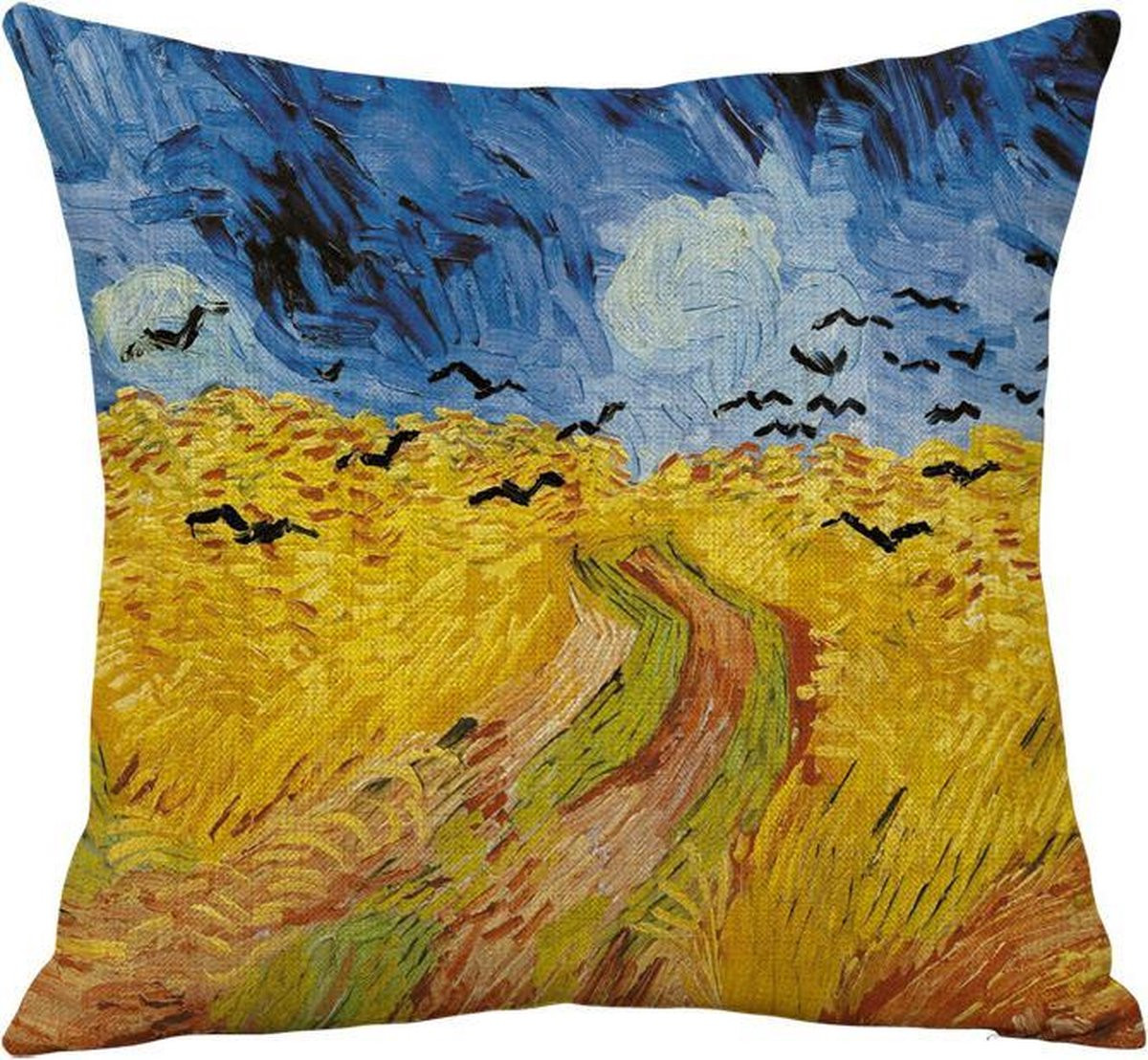 TDR Sierkussensloop van katoen en linnen met Van Gogh Korenveld met kraaien, 45 x 45 cm