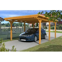 Carport Emsland 404x604cm, eiche hell, 20mm Dachschalung mit EPDM Folie Holzcarport