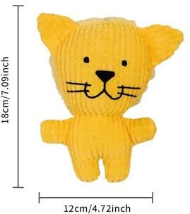 Inspire Select Corduroy Plush Dog Squeaky Toy Bite Resistant Animal Chew Toy For Teeth Cleaning, Training & Interactive Play yellow Lion