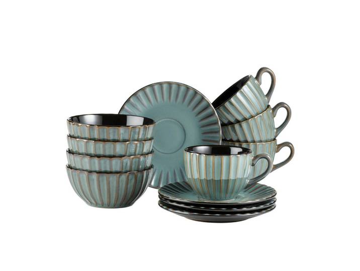 Mäser Frühstücksservice, Braun, Petrol, Keramik, 12-teilig, Geschirr, Geschirr-Sets, Kaffeeservice