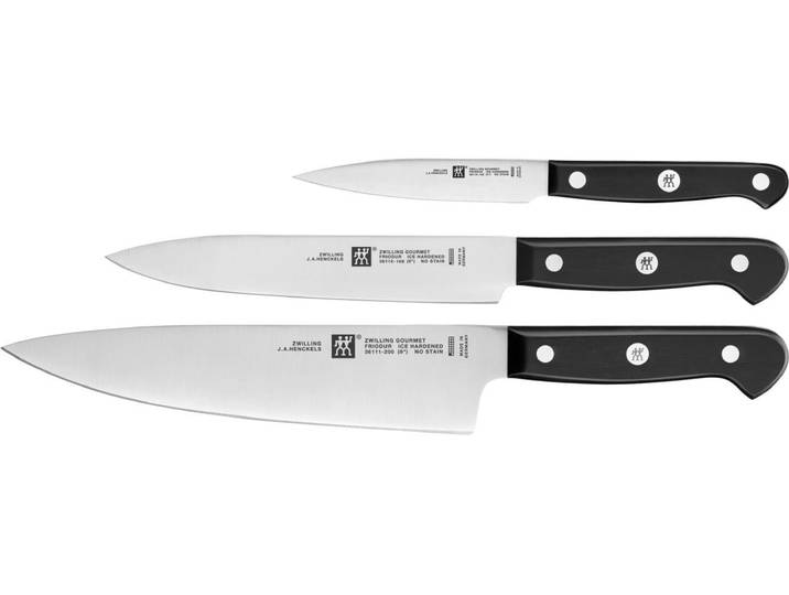 Kochmesser ZWILLING Gourmet 3-teilig , schwarz (silberfarben, schwarz), Edelstahl, Stahl, Kochmesser, Kochmesser