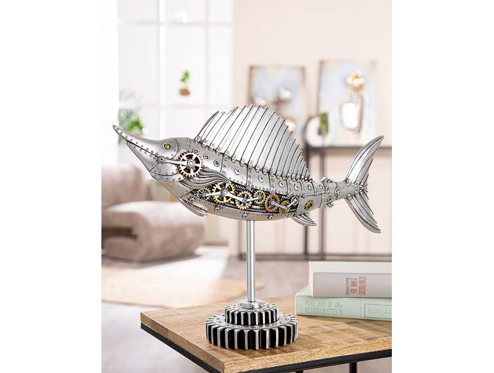 Figur Schwertfisch Steampunk 50 x 36 x 14cm Silber