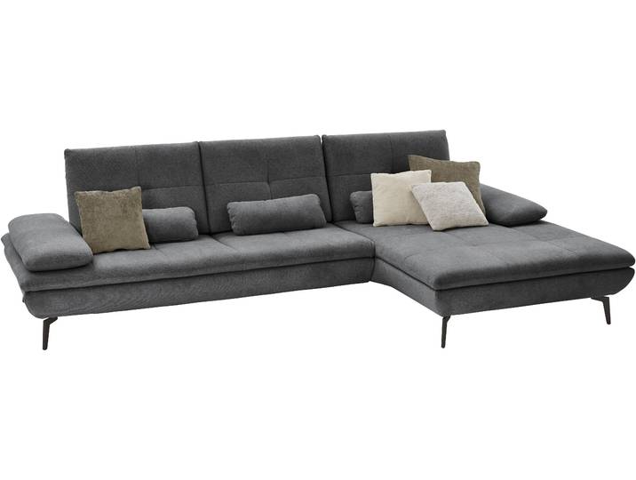 Ecksofa, Recyceltes Polyester, Cyber Anthrazit, 322×188×93 cm, Ottomane Rechts, Armteilverstellung, Modern