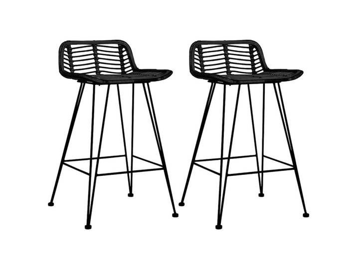 furnicato Barhocker Barstühle aus natürlichem Rattan 46x48x79 cm Schwarz, 2er-Set (1 St), Stabile Thekenstühle mit Metallbeinen für Küche oder Wohnzimmer