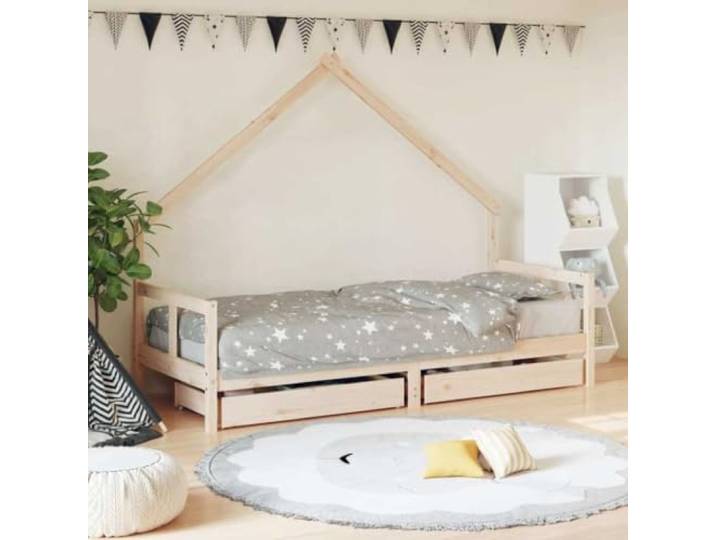 ZXQVLMRS Kinderbett mit Schubladen 80x200 cm aus massivem Kiefernholz Hausbett-Design, Stabile Holzlatten, Inklusive Stauraum