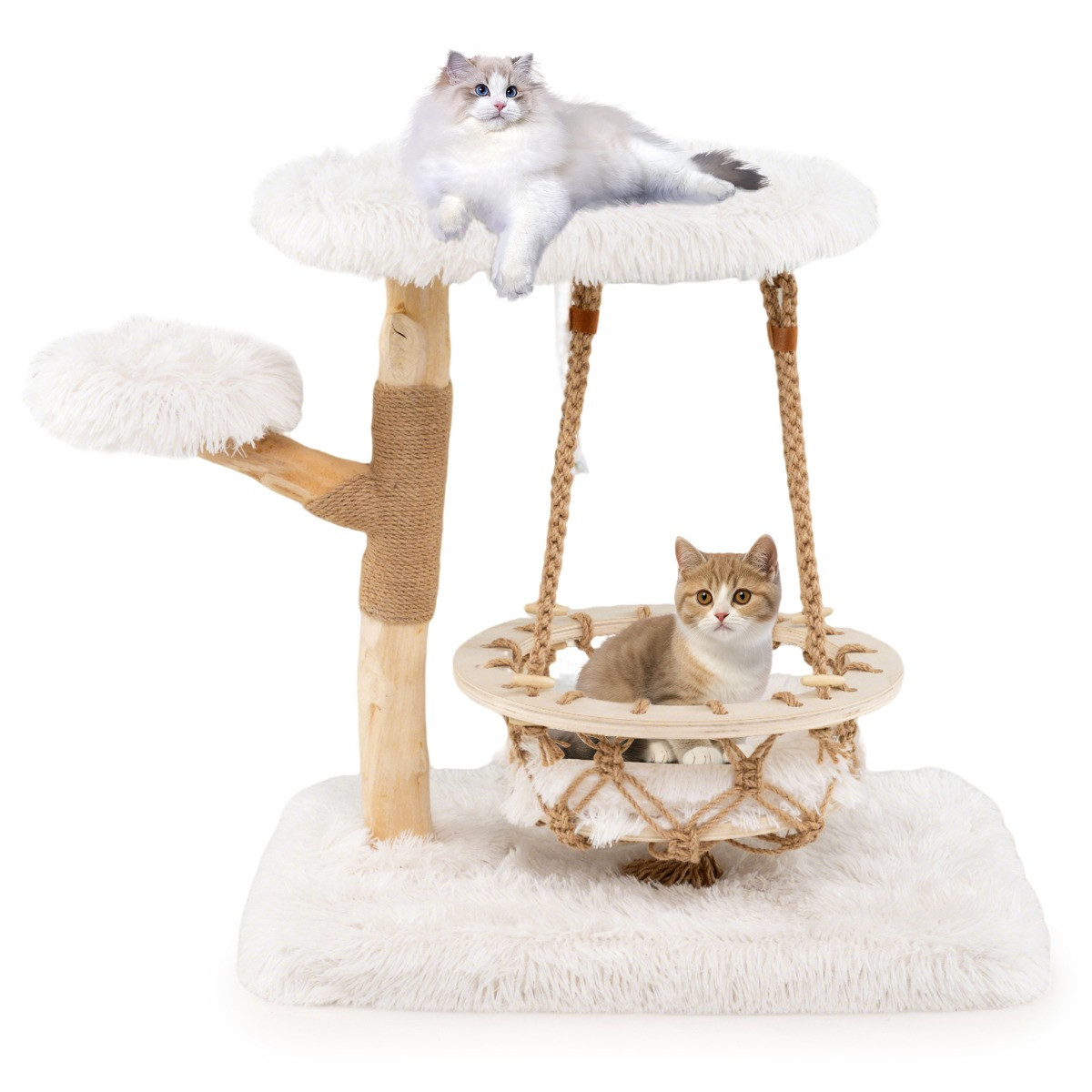 Costway Massief Houten Krabpaal met Hangwieg en Sisal Krabpaal Moderne Kattenboom