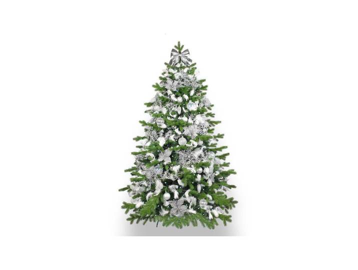 Laalu Weihnachtsbaum künstlicher 180 cm, Winterkönig, mit 93-teiligem Weihnachtsbaumschmuck, inkl. Metallständer und Aufbewahrungsbox, Grün, Weiß, Silberfarben, Metall, Kunststoff, Tanne, Freiform, 180 cm, Dekoration, Weihnachtsdekoration, Christbäume & Zubehör