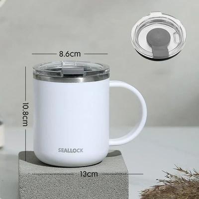 Uplifted Finds 304 Stainless Steel Insulated Water Cup 450ml Anti Scalding Milk & Juice Mug With Lid white Turn