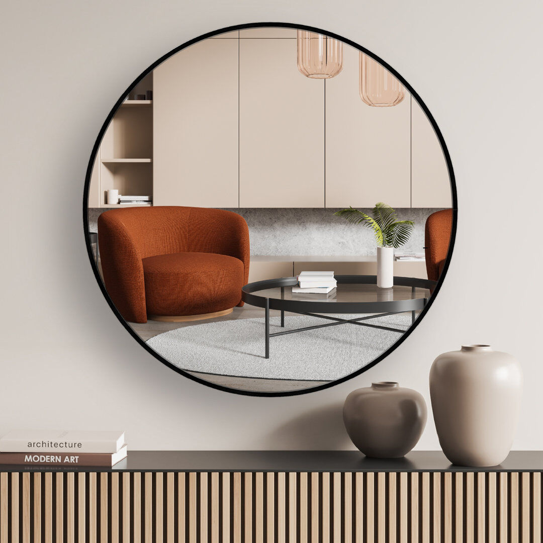 Nielsen Home nielsen Jaron Round Wall Mirror, Aluminium Black 80 cm H x 80 cm W