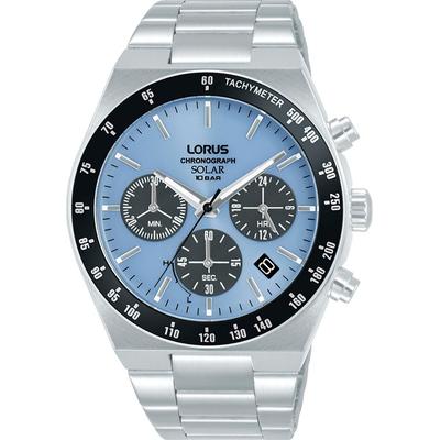Chronograph LORUS, silber (silberfarben, hellblau, hellblau), Armbanduhren, Herren, silberfarben, Chronograph, Armbanduhr, Solar, Herrenuhr, Edelstahlarmband, Datum, Stoppfunktion