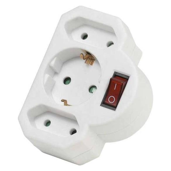 Vivanco Schutzkontaktadapter m.Schalter/ 1 Schutzkontakt+2 Euro (CEE 7/16, CEE 7/3, 3x) (VVELADASCH12EUSWW)