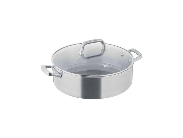 Servierpfanne, Grau, 38x13.5x39.5 cm, Metall, Hitzebeständige Griffe, Rund