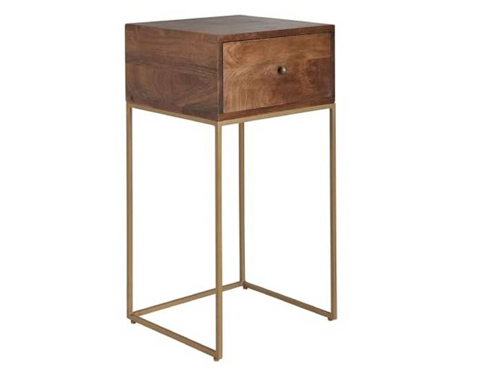 WOHNLING Nachttisch 40x35x75,5 cm Mango Massivholz Metall, Schublade Nachtkommode Industrial für Boxspringbett, Nachtschrank hoch massiv, handgefertigtes Unikat, Nachtkonsole