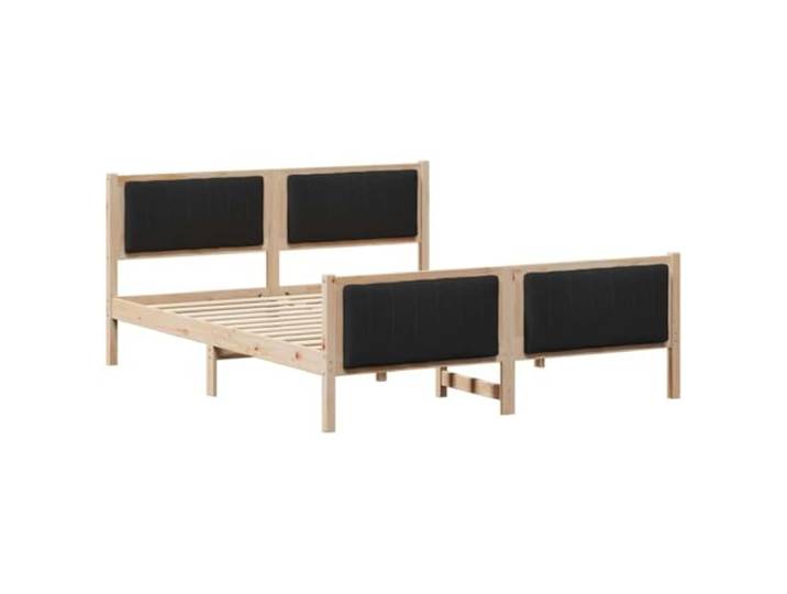 PUGYNBK Bettgestell mit Kopfteil, Braun und Schwarz, 150 x 200 cm Kiefer massiv, Plattform ohne Lattenrost, Kopfteil zur Wandmontage, modernes Design