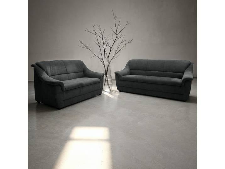 Polstergarnitur, 198x93 cm, Polyester, Grau, 3- & 2-Sitzer, Klassisch, Domo-collection