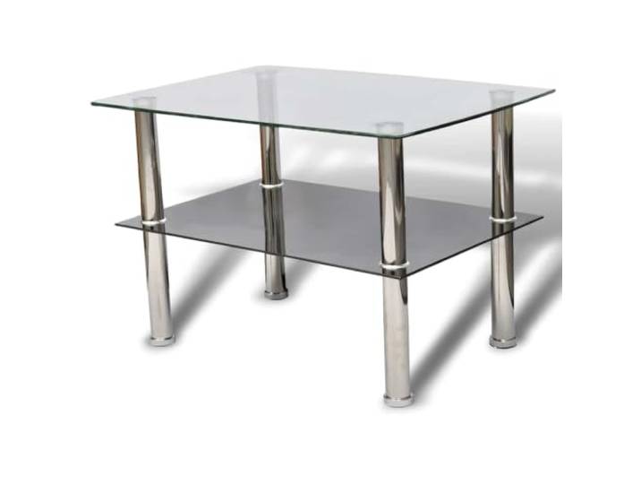 Couchtisch aus Glas mit Ablage, 2-stöckig, gehärtetes Glas Edelstahlbeine, Stauraum, Kantine, Café, Bar, Hotel