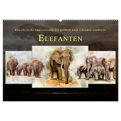 Elefanten - künstlerische Impressionen der größten noch lebenden Landtiere (Wandkalender 2027 DIN A2 quer), CALVENDO Monatskalender