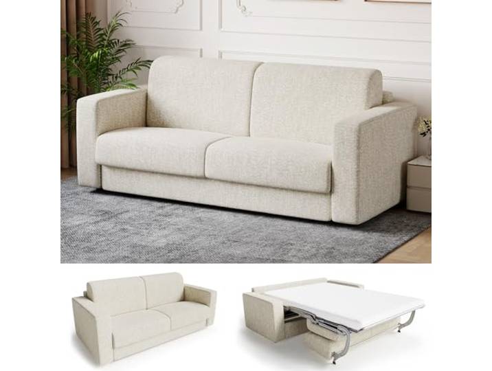 JUMMICO Schlafsofa mit Matratze 2 Sitzer Sofa mit schlaffunktion,Beige 160 cm Breite,10 cm Matratze Ausziehbares Schlafcouch Chenille Couch Klappsofa für Wohnung und Wohnzimmer