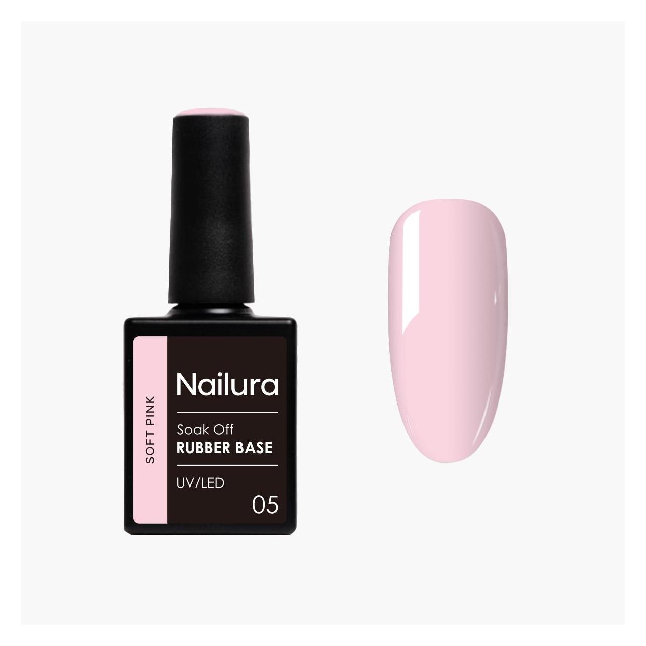 Nailura - Rubber Base 5 - Soft Pink - 10 ml (Soft Pink, UV-Gel Lack) (70402)