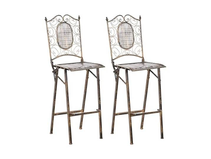 Beliani Garten-Barhocker Schwarz Eisen Barstuhl Antik-Optik (2er Pack) Metall, Sitzhöhe 74 cm, Pulverbeschichtet, Klappbar, Benötigt keine Montage, Belastbarkeit 120 kg, Für den Außenbereich