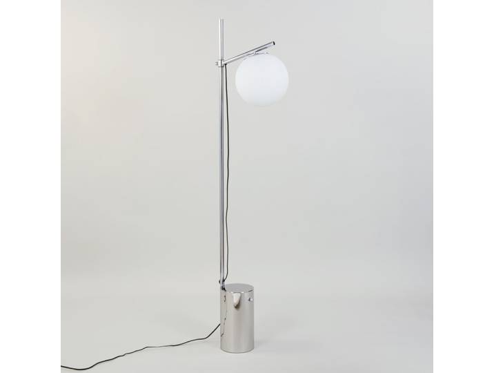 Lampadaire en acier et globe en verre, H160 cm