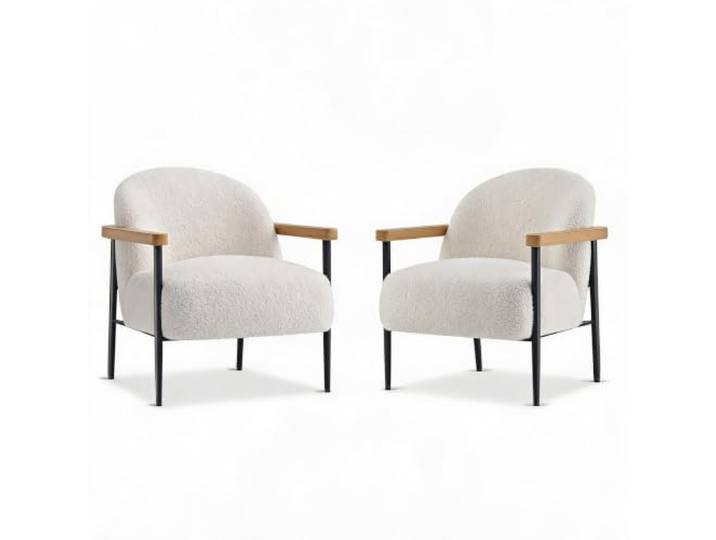 IDEALHOUSE Mid-Century Akzentstuhl Sherpa-Stoff Gepolsterter Lesesessel 2er Upholstered Cocktail Chair Mit Holzarmlehnen & Metallgestell - Ergonomisch, Verstellbare Füße und stilvolle Ausstrahlung