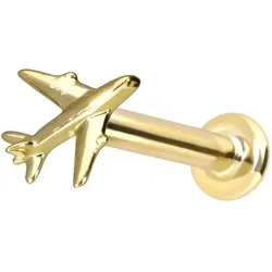 14 Karat Gold Labret mit Innengewinde FLUGZEUG