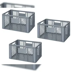 BRB 3 Stapelkörbe, Seiten durchbr., Boden geschl., 63 Liter, LxBxH 600x400x320 mm