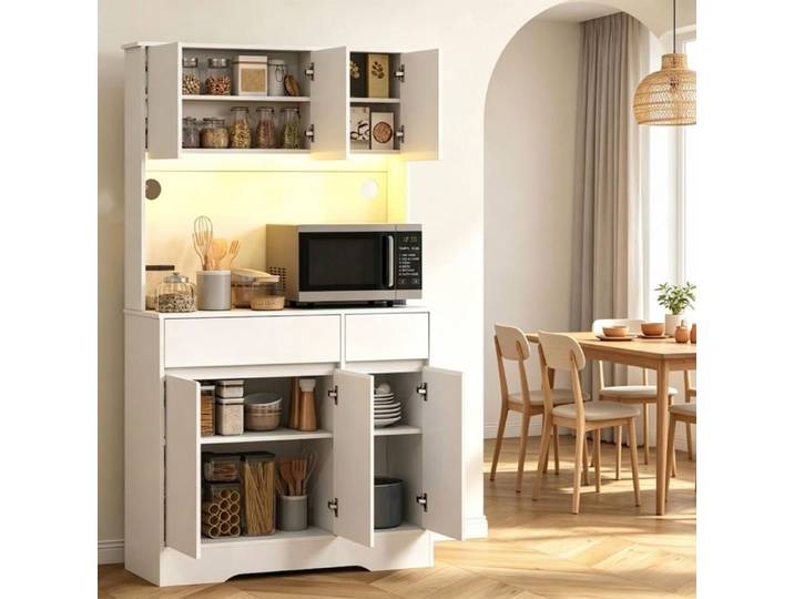 Norevia Buffet de Cuisine Haut avec LED RGB 100x38x180 cm Blanc