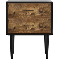 OKWISH Nachttisch MDF Antikbraun mit 2 Schubladen, wasserfeste Oberfläche, pflegeleicht