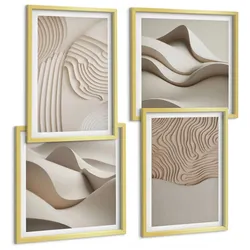 BILDER SET 4er Set - 50x50 cm & 40x60 cm Goldrahmen - Abstrakte Wellen auf dem Sand