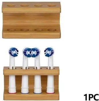 Inspired Living Eco Bamboo Electric Toothbrush Holder & Multi Slot Bathroom Organizer 2 Holes