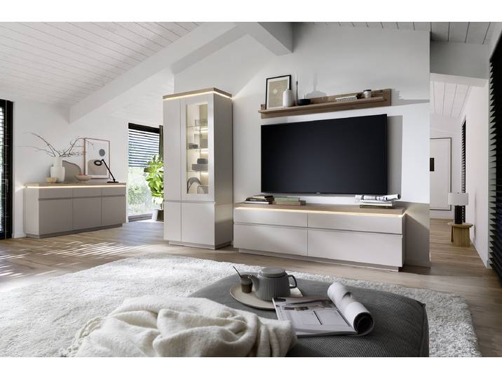 Vitrinenschrank 82 x 197 x 40cm Beige