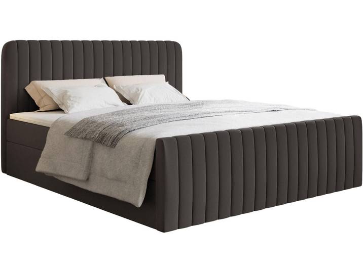 Selsey Saliano - Lit Boxspring 160x200 avec sommier à lattes\, topper et housse chenille\, Graphite