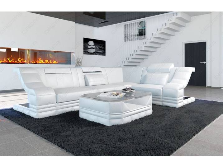 Couch Bianchi L-Form in Leder