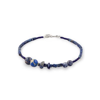 Armkette HAZE & GLORY "Armband Lapis Lazuli Edelsteine Blau 925 Sterling Silber" Gr. 21, blau, Armbänder, Herren, Silber 925 (Sterlingsilber), Armkette