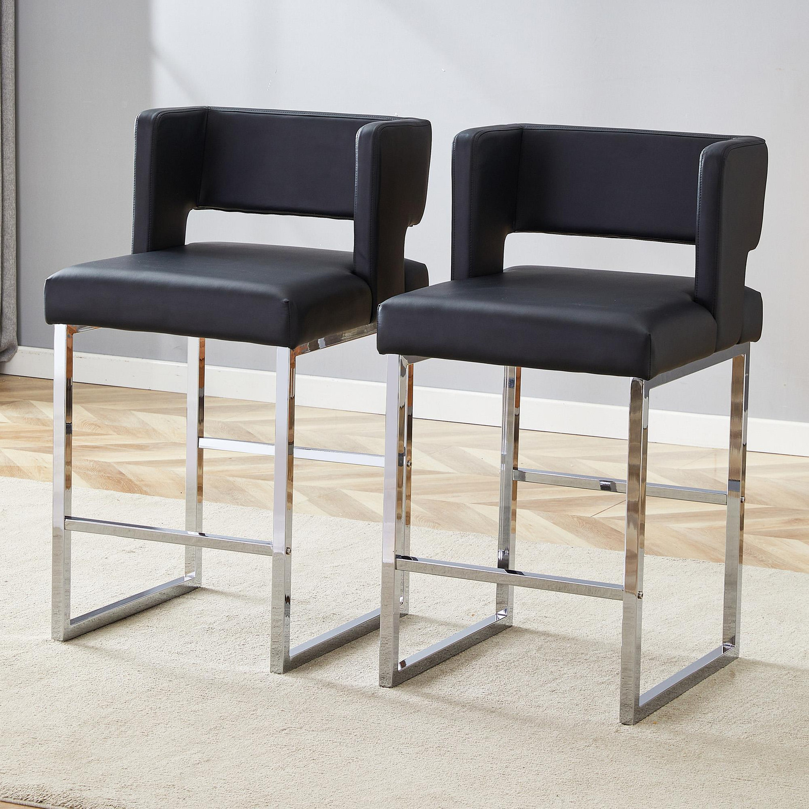 STILVORA Barkrukken set van 2 Scandinavische stijl met zilverkleurige metalen poten