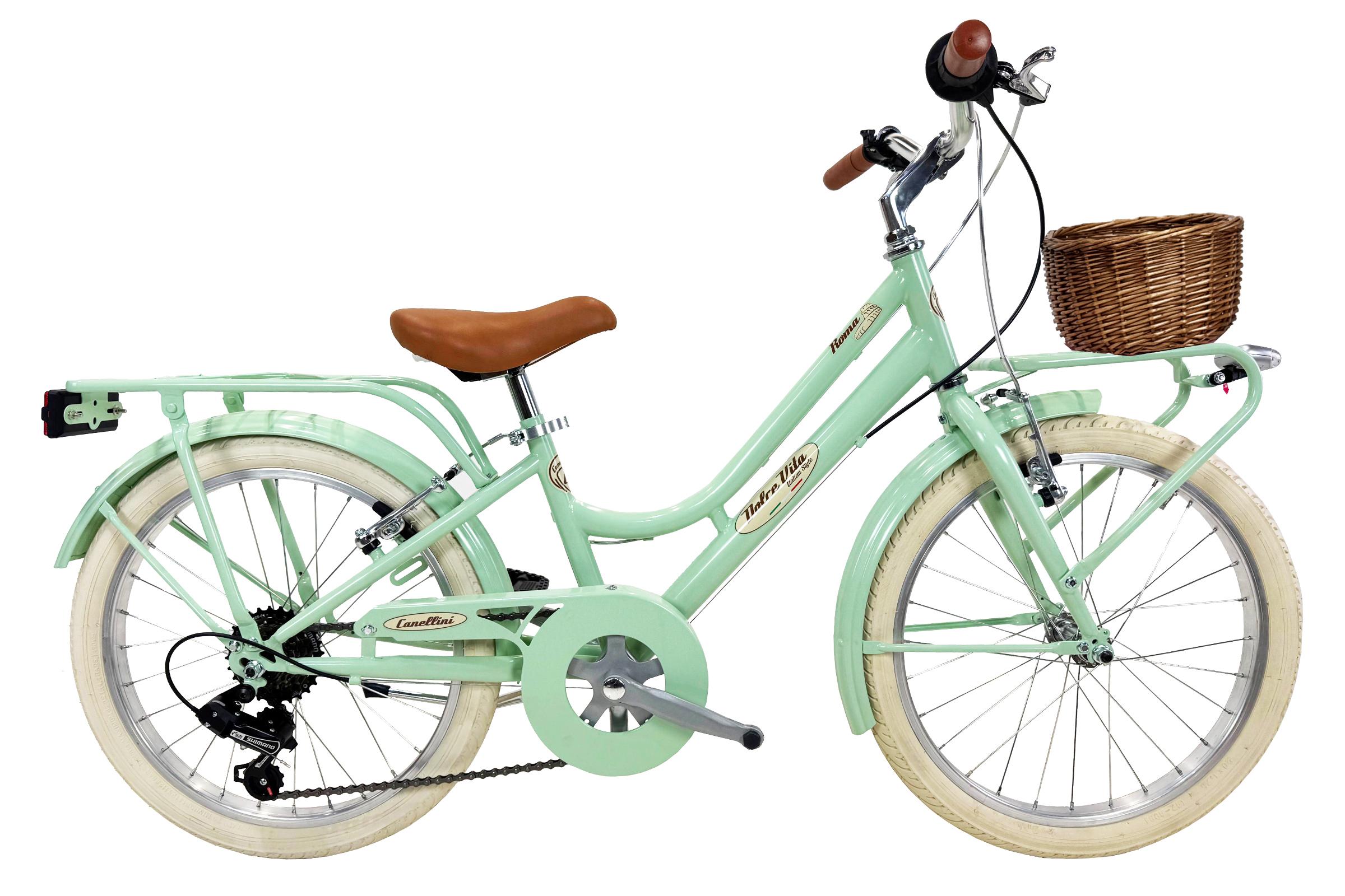 Mädchenfahrrad Dolce Vita by Canellini ROMA 20" 6V - Hellgrün mit Korb