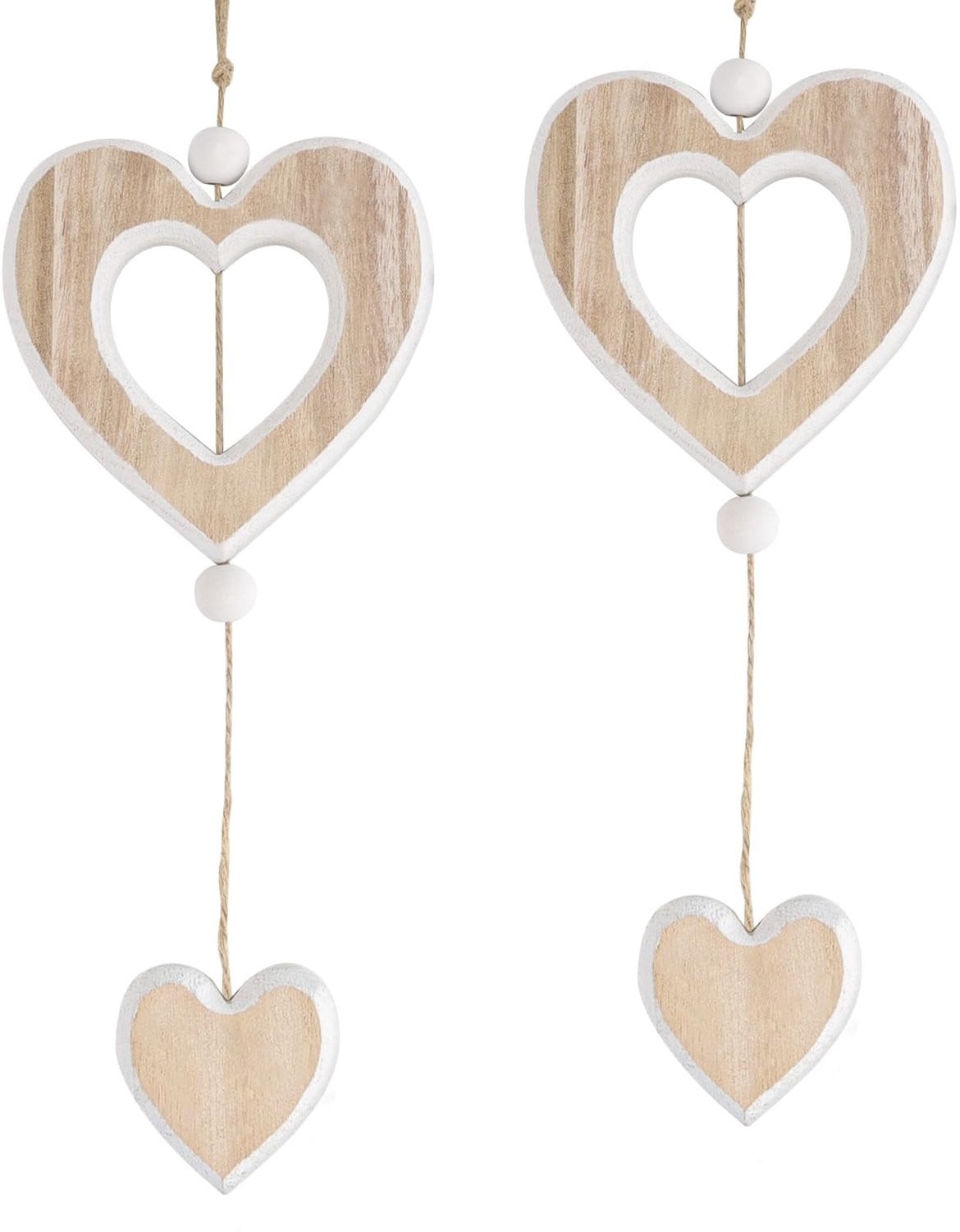 Set van 2 houten hart hangers voor decoratie
