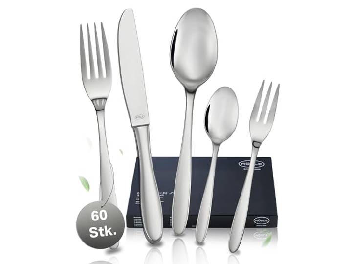 RÖSLE CULTURE Besteck Set für 12 Personen – 60-teiliges Hochglanzpoliertes Essbesteck aus Edelstahl 18/10 – Premium Geschirrset, Spülmaschinengeeignet, in Eleganter Geschenkbox