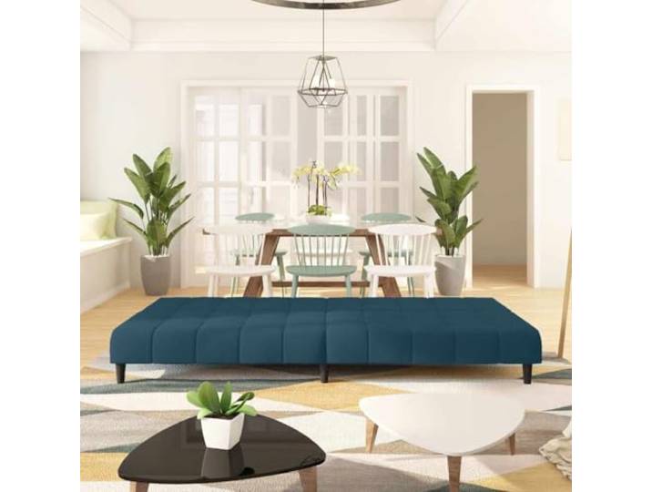 KTHLBRH Schlafsofa 2-Sitzer blau Samt 200 cm Holzgestell, Schaumgummi, umwandelbar, 110 kg, Wohnzimmer, Büro