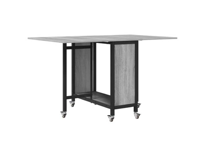 KDACVBMG Klappbarer Esstisch mit Rollen, 130 x 80 x 76,5 cm Holzwerkstoff, 6 feststellbare Räder, Lagerregal, beidseitig zusammenklappbare Platte, Wandbefestigung inklusive