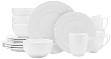Fitz and Floyd Everyday White Beaded 16-Piece Dinnerware Set, Service for 4 - 16 Piece