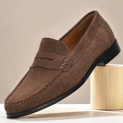 LightInthebox Men's Premium Cowhide Blue Suede Moccasins, Sleek Comfort Design for Casual and Business Casual Wear