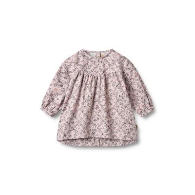 Shirtkleid WHEAT "WHEAT Dress L/S Fenja", Mädchen, Gr. 62, Langarm, rosa (lila checked flowers), 100% Baumwolle, normal, Rundhals, Kleider Shirtkleid