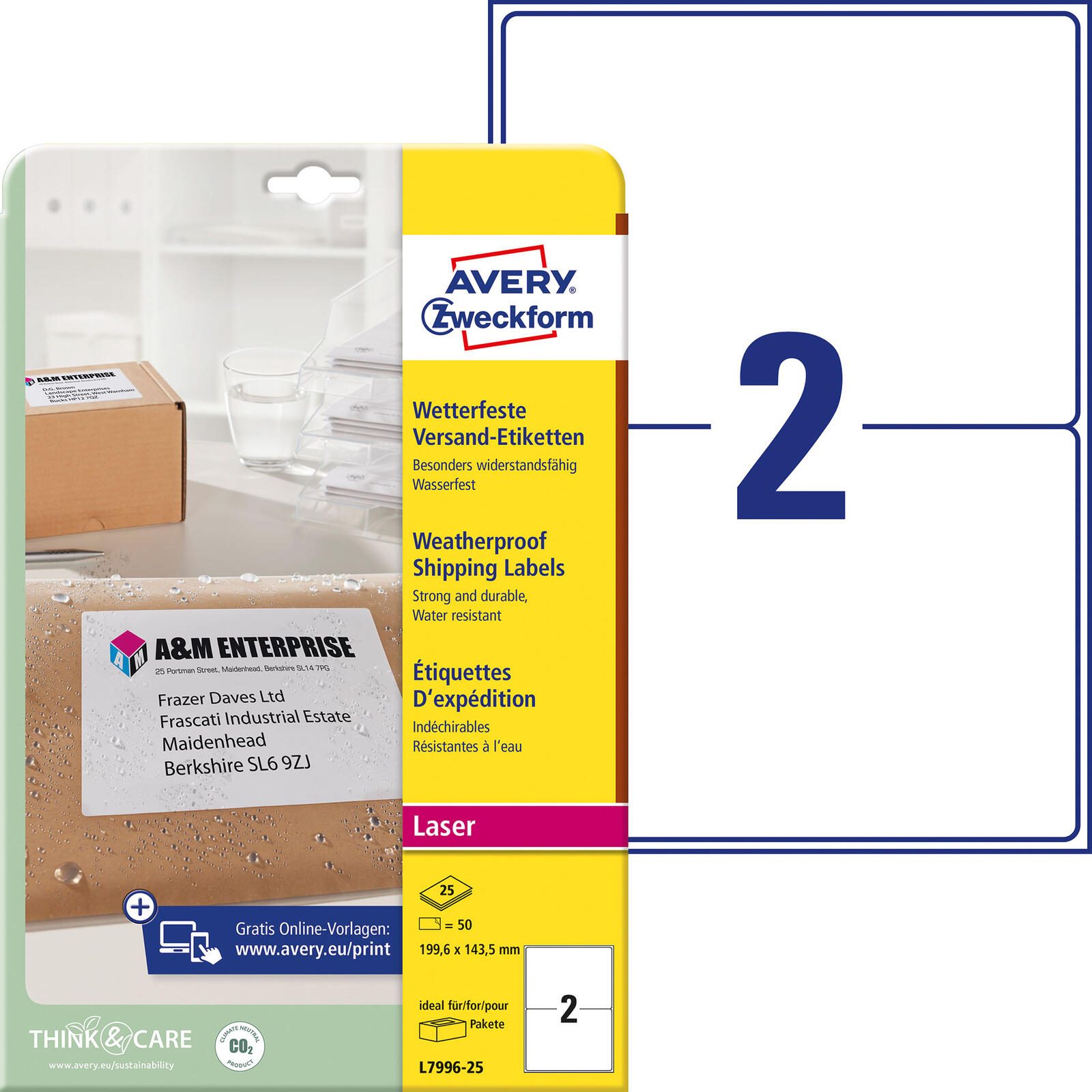 AVERY Zweckform Folien-Versandetiketten 199,6 x 289,1 mm L7996-25