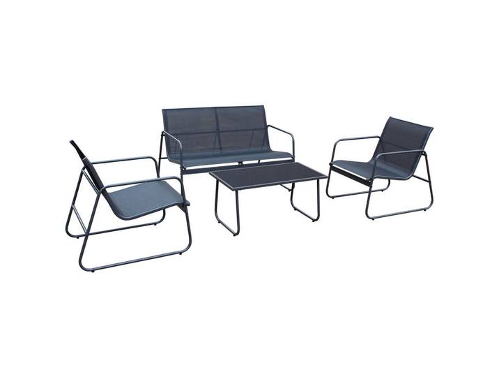 Acamp Gartenset, Anthrazit, Metall, Kunststoff, Glas, 4-teilig, wetterfest, Tisch mit Glasplatte, Gartenmöbel, Gartengarnituren, Gartenmöbel-Sets