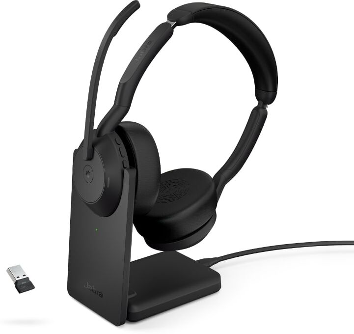 Jabra GN Jabra Evolve2 55 Stéréo MS + Dongle USB-A Link380 & Socle Casque MS sans-fil pour PC et mobile avec Dongle USB-A Link380 et socle de charge.